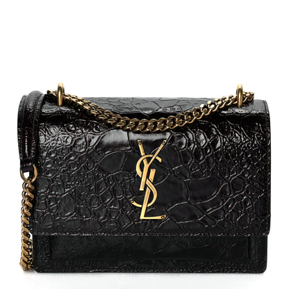 Saint Laurent Calfskin Crocodile Embossed Small Monogram Sunset Brown 1 of 8