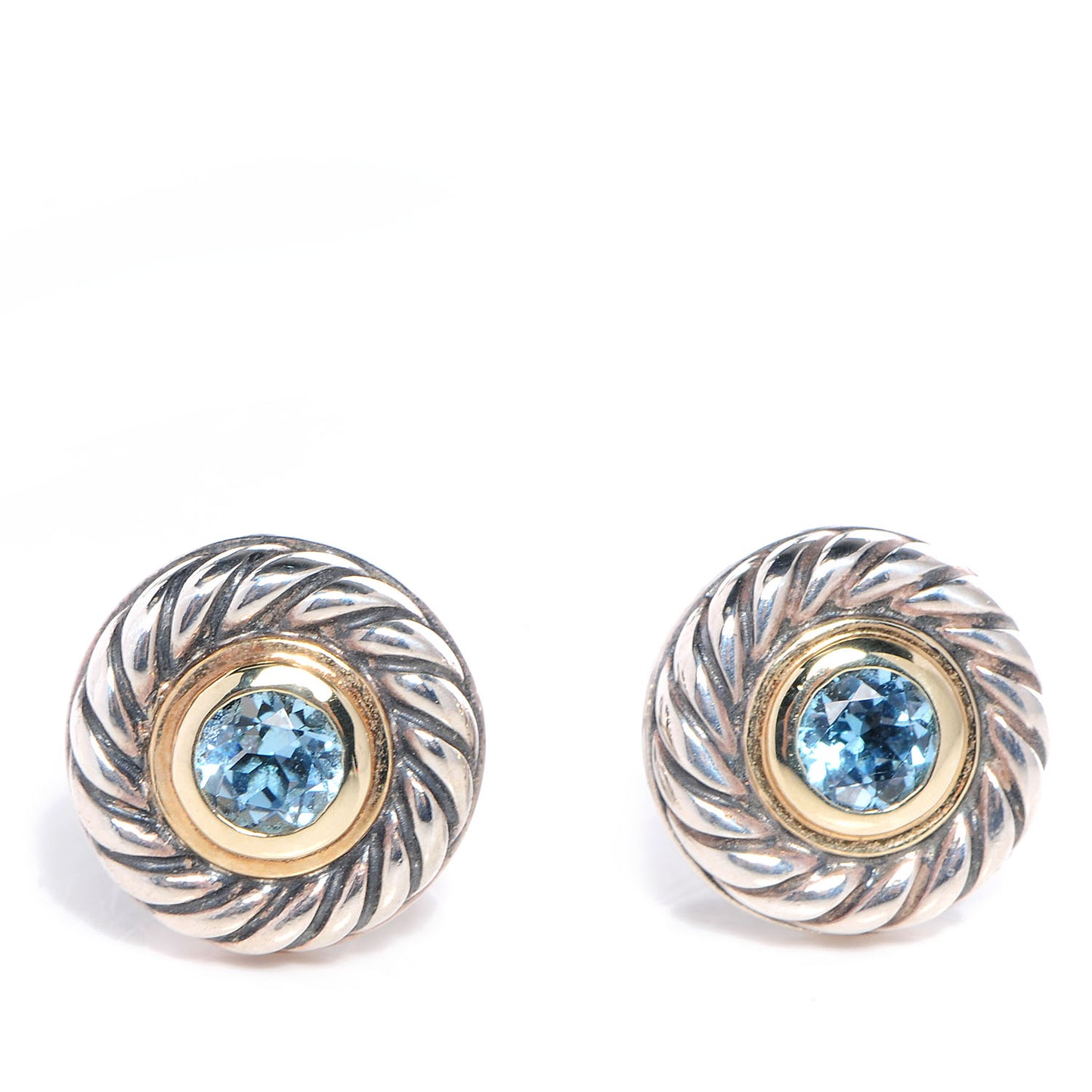Sterling Silver 14K Yellow Gold Blue Topaz Cookie Cable Earrings