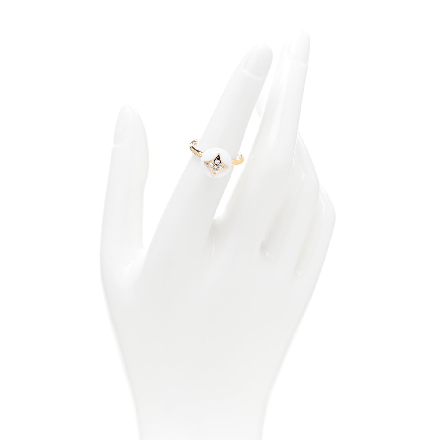 18K Yellow Gold Diamond White Agate Color Blossom Ring 51 5.75