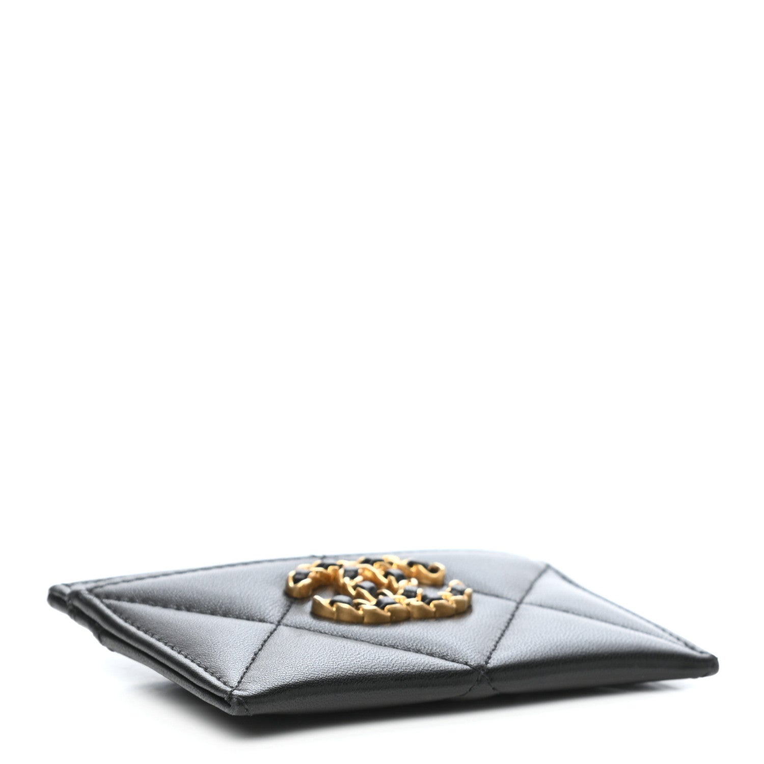Chanel Shiny Goatskin Quilted Chanel 19 Card Holder Black 4 of 7