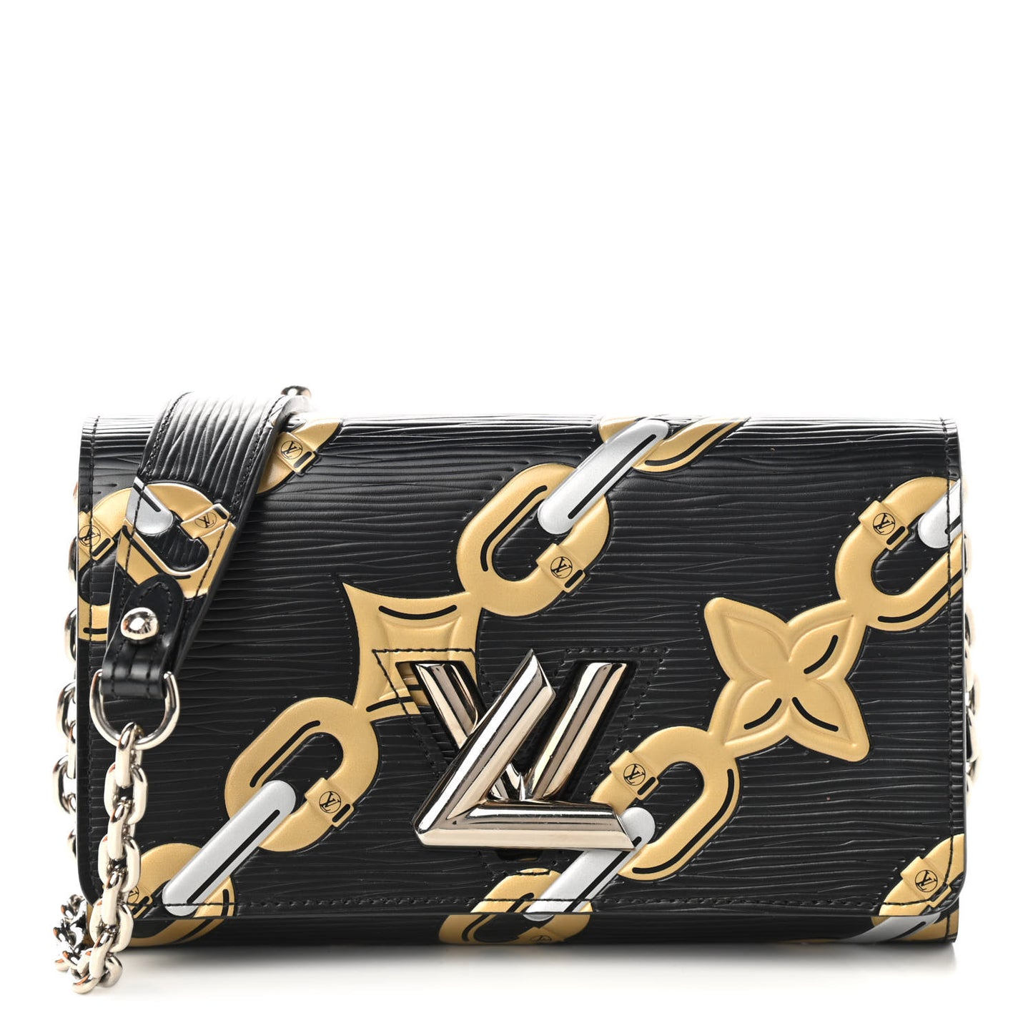 Epi Chain Flower Print Twist Chain Wallet Black