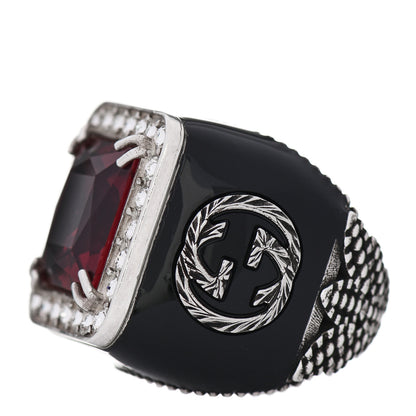 Gucci Sterling Silver Enamel Crystal Signet Ring Red 50 5.25 3 of 7