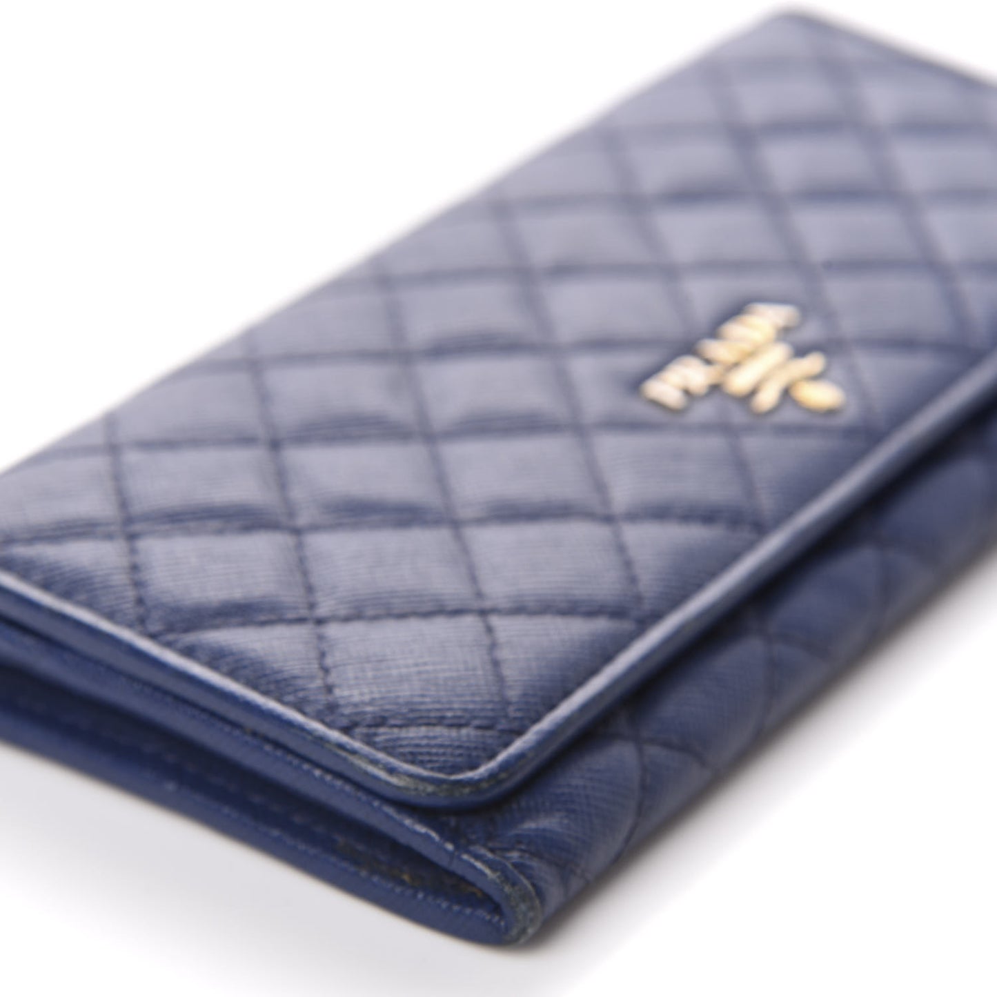 Saffiano Metal Quilted Continental Flap Wallet Bluette