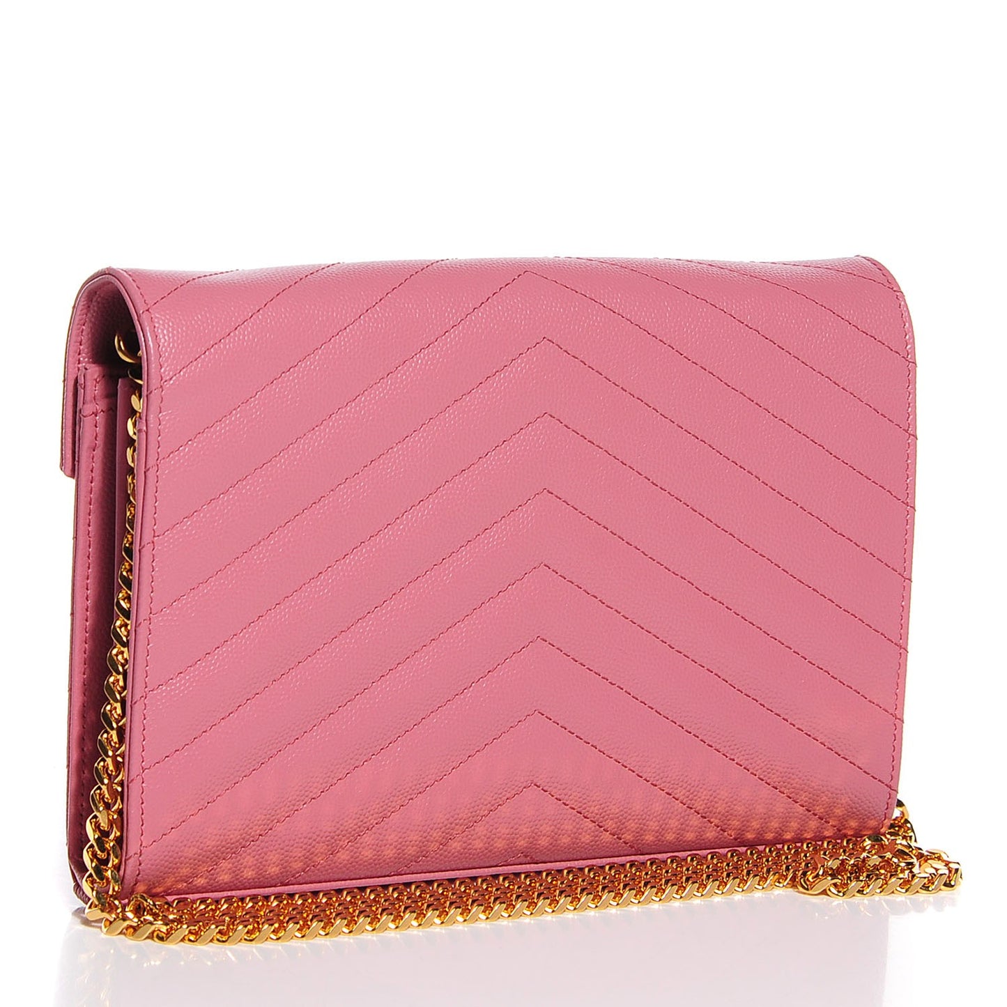 Grain de Poudre Matelasse Chevron Medium Monogram Chain Wallet Pink