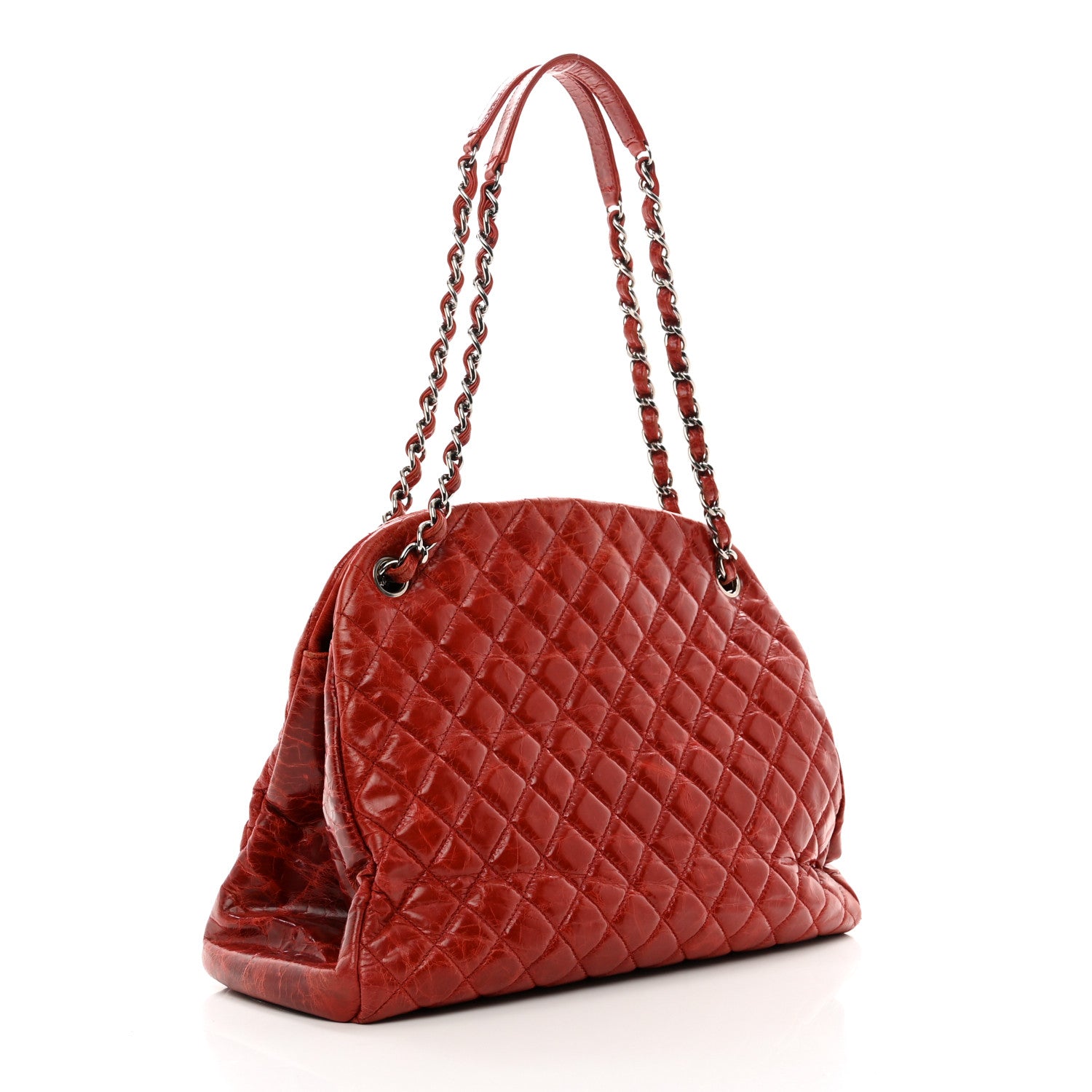 Chanel Glazed Calfskin Quilted Large Just Mademoiselle Bowling Bag Red 3 of 13