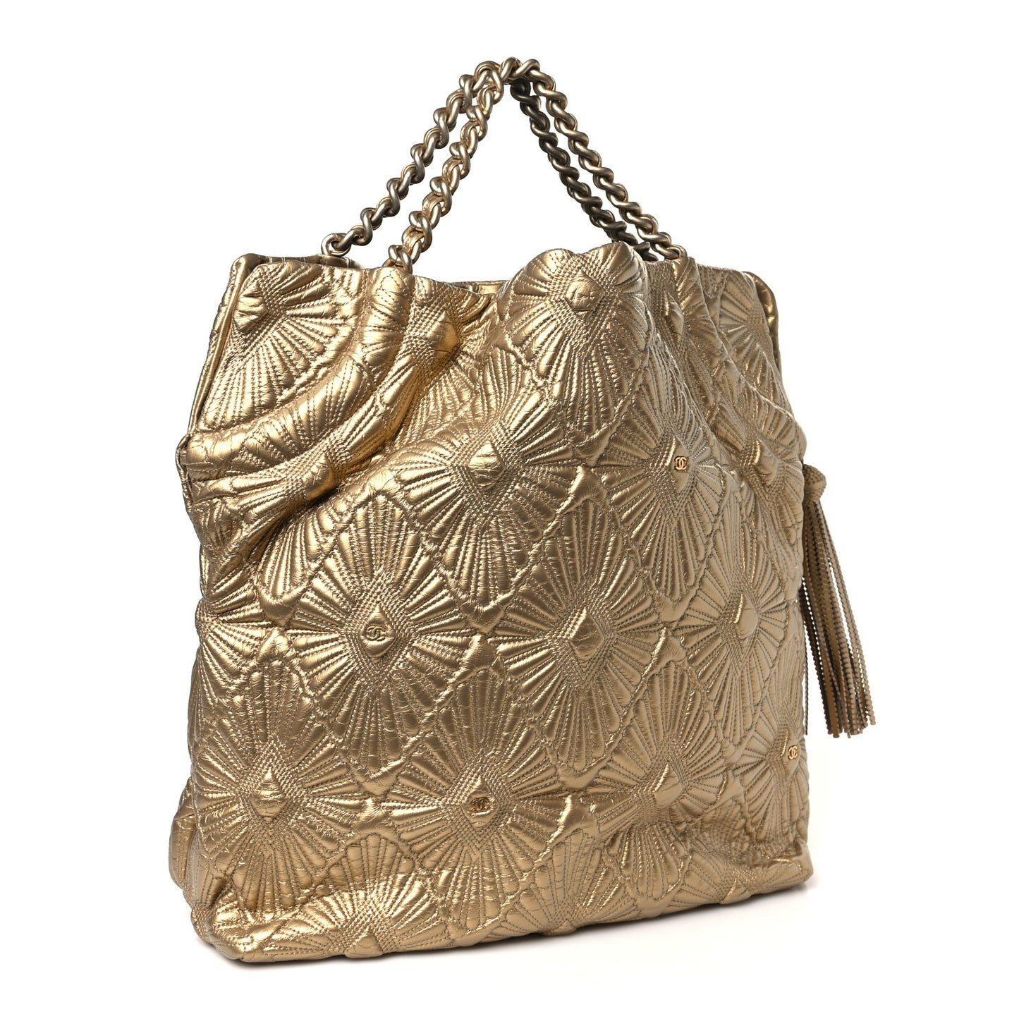 Calfskin Embroidered Ca D'Oro Tote Gold