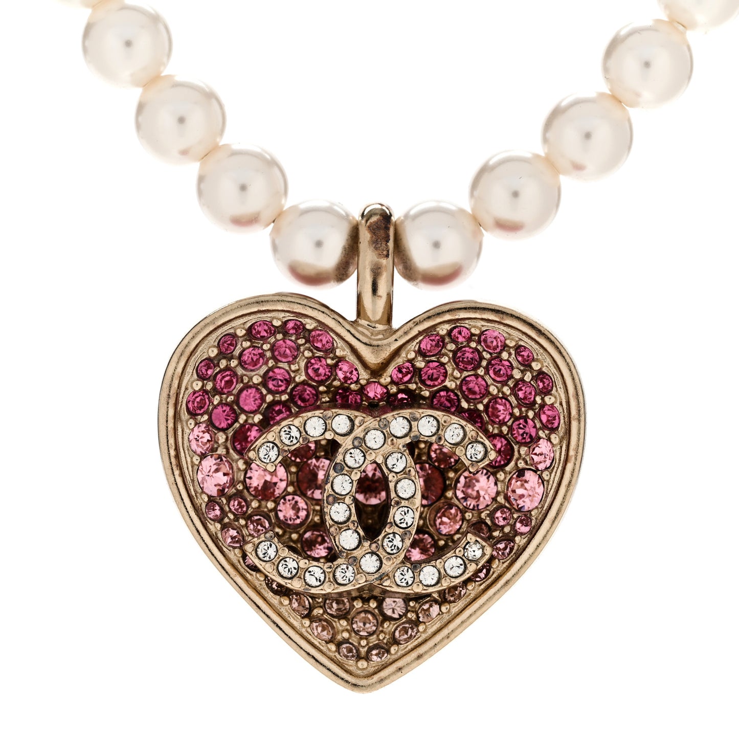 Pearl Crystal Resin CC Heart Short Necklace Pink Gold White