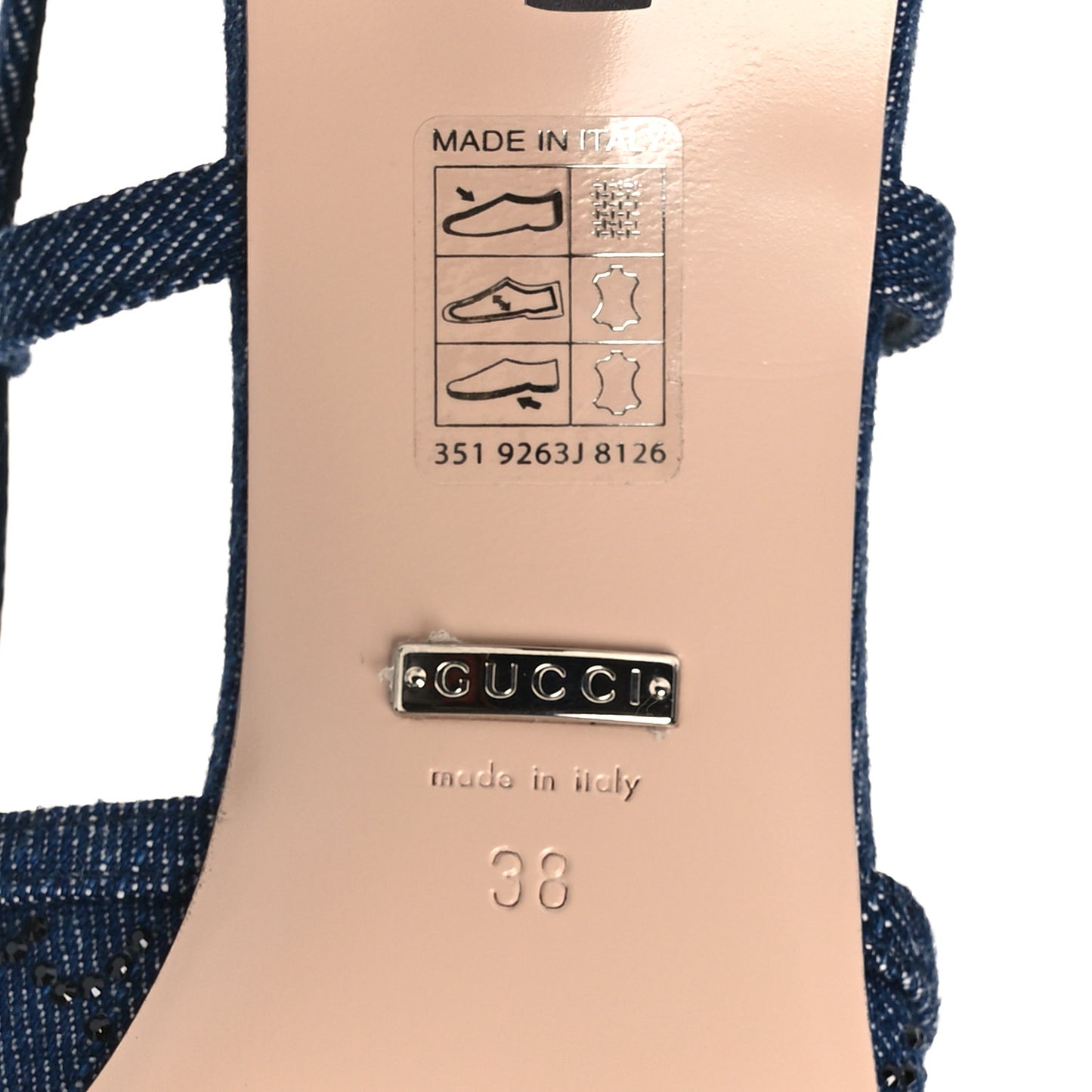 Denim GG Monogram Malaga Kid Crystal Square G 35mm Slingback Pumps 38 Blue