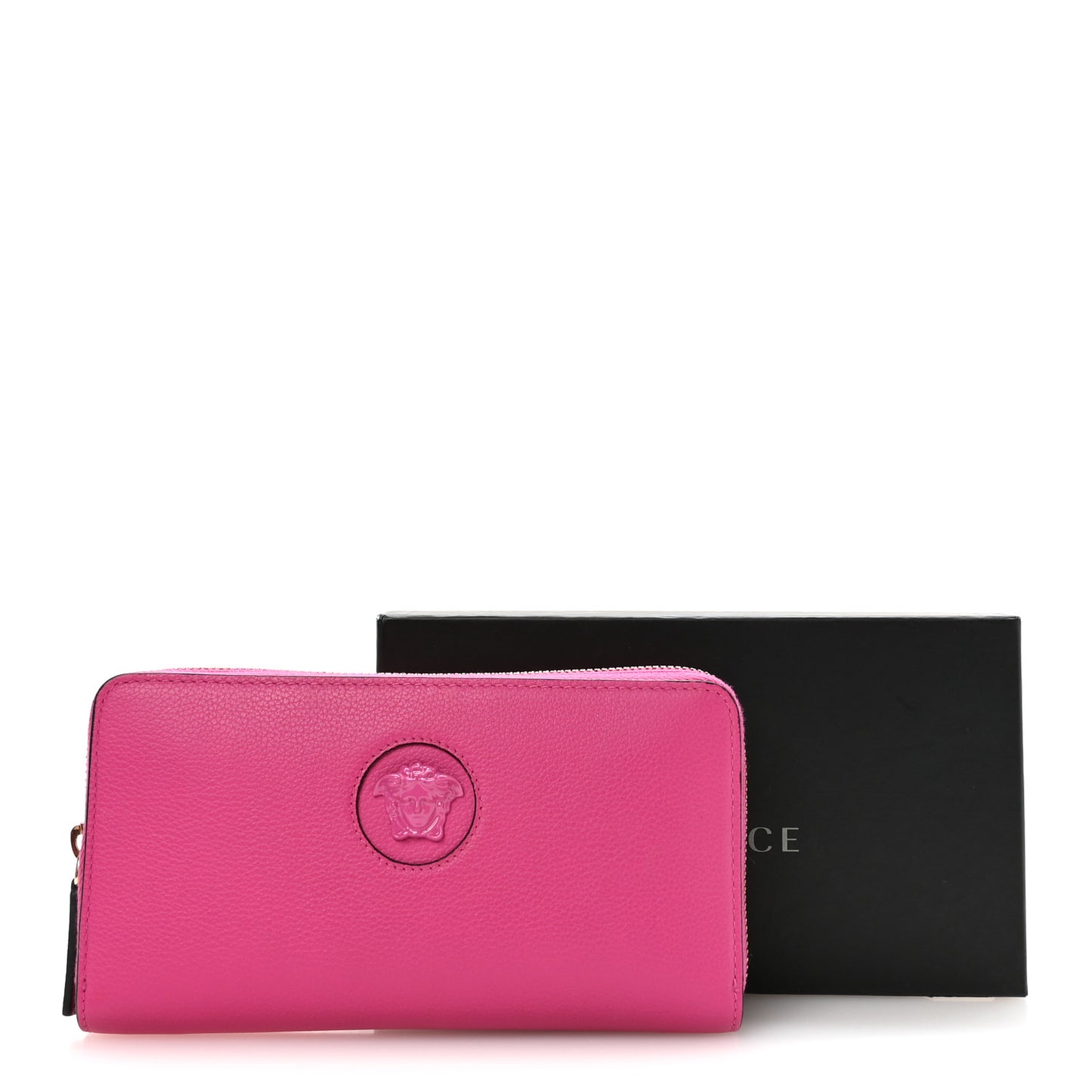 Calfskin Medusa Zip Wallet Pink