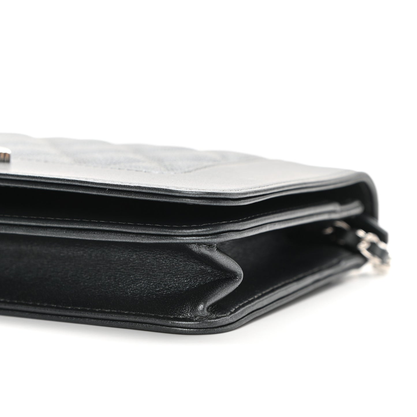 Metallic Caviar Chevron Quilted Vintage Mademoiselle Wallet On Chain WOC Charcoal