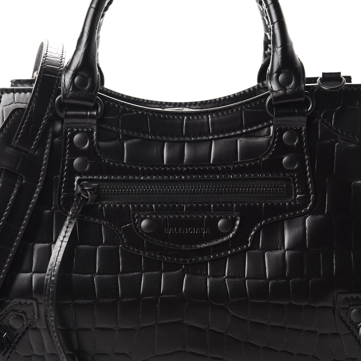 Semi Shiny Calfskin Crocodile Embossed Neo Classic Black Hardware S City Black