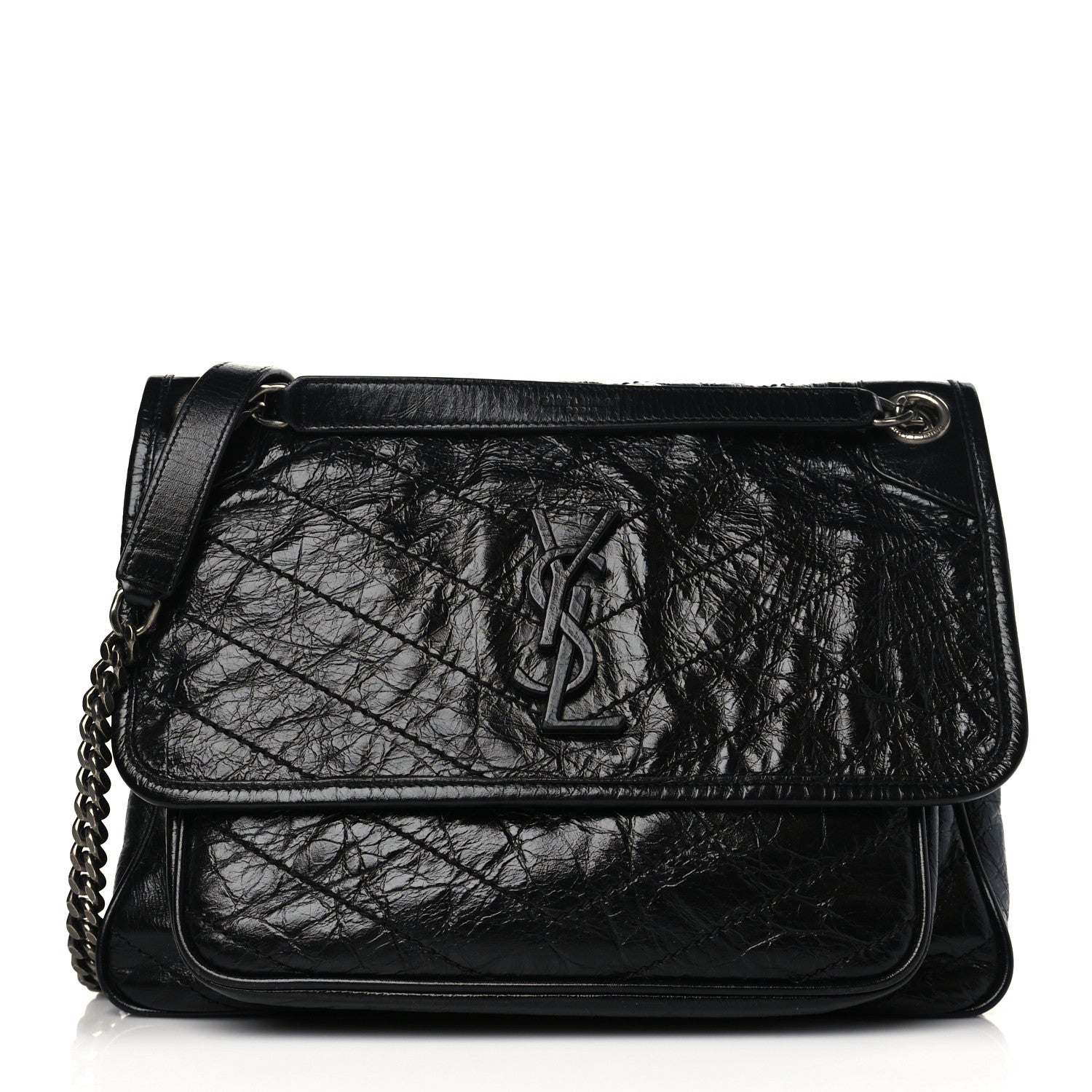 Saint Laurent Crinkled Calfskin Matelasse Monogram Medium Niki Chain Satchel Black 1 of 9