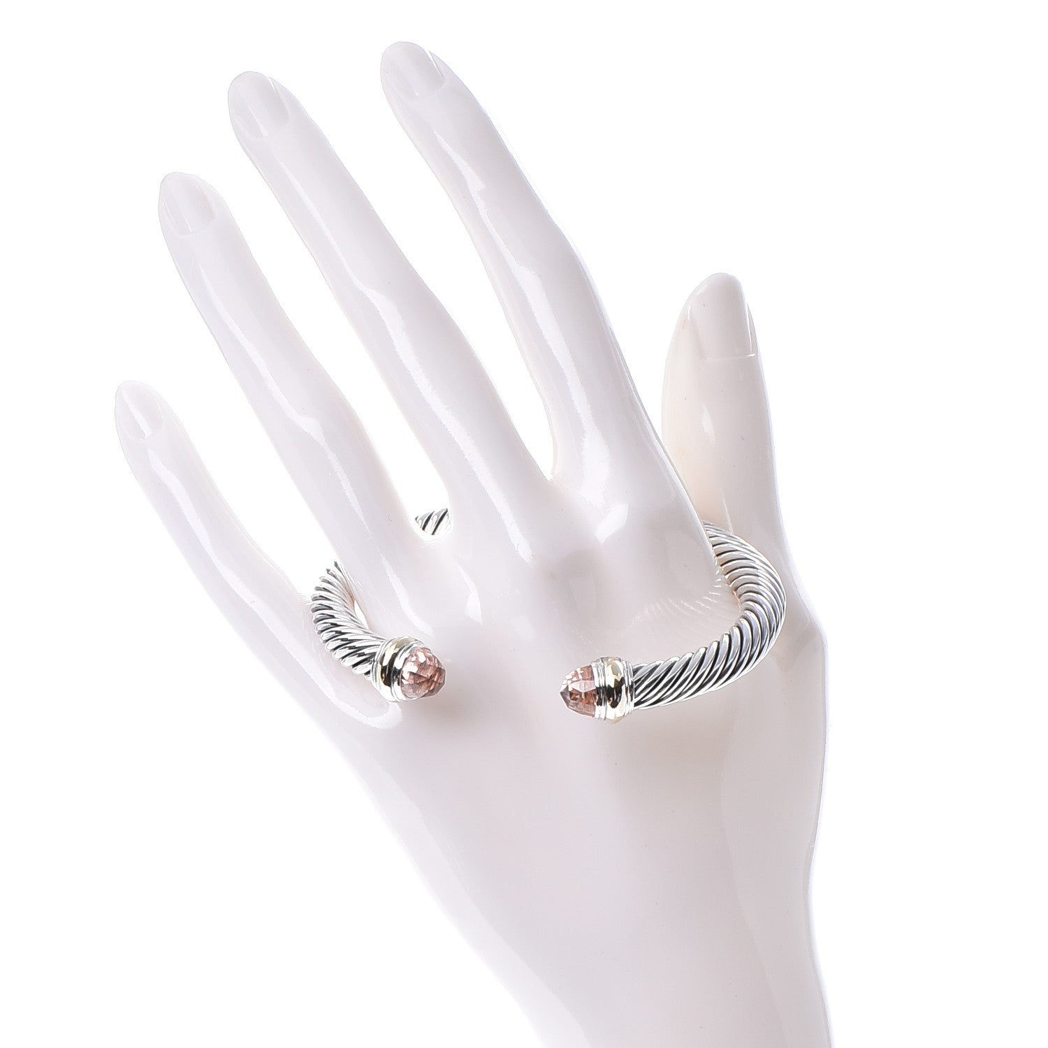 David Yurman Sterling Silver 14K Yellow Gold Morganite 7mm Cable Classics Bracelet 2 of 5