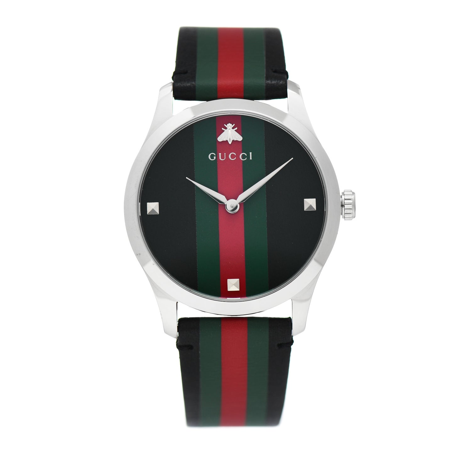 Stainless Steel Calfskin 38mm G-Timeless Stripe Web Quartz Watch Black