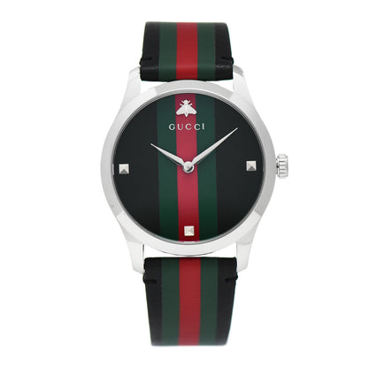 Gucci Stainless Steel Calfskin 38mm G-Timeless Stripe Web Quartz Watch Black 1 of 4
