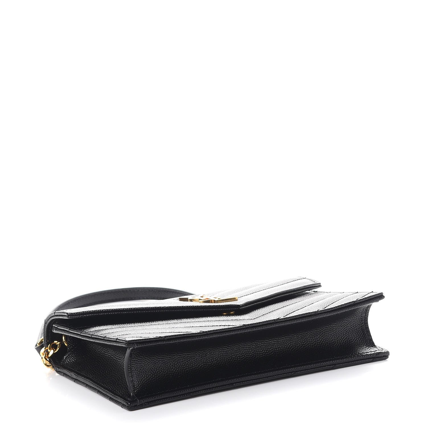 Saint Laurent Grain De Poudre Matelasse Chevron Monogram Envelope Chain Wallet Black 4 of 8