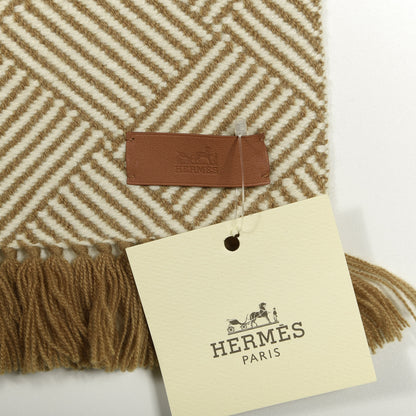 Hermes Cashmere Tile Weave Muffler Camel Ecru 3 of 4