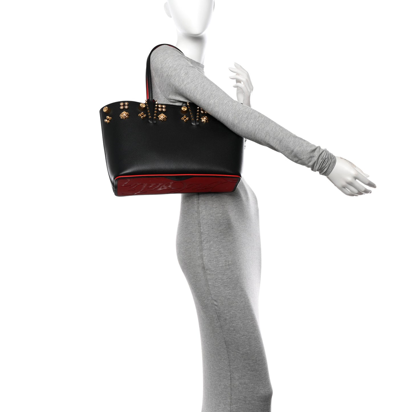 Calfskin Empire Spike Small Studded East West Cabata Tote Black Gold