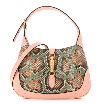 Gucci Snakeskin Ostrich Calfskin Small Jackie 1961 Hobo Pink Multicolor 1 of 12