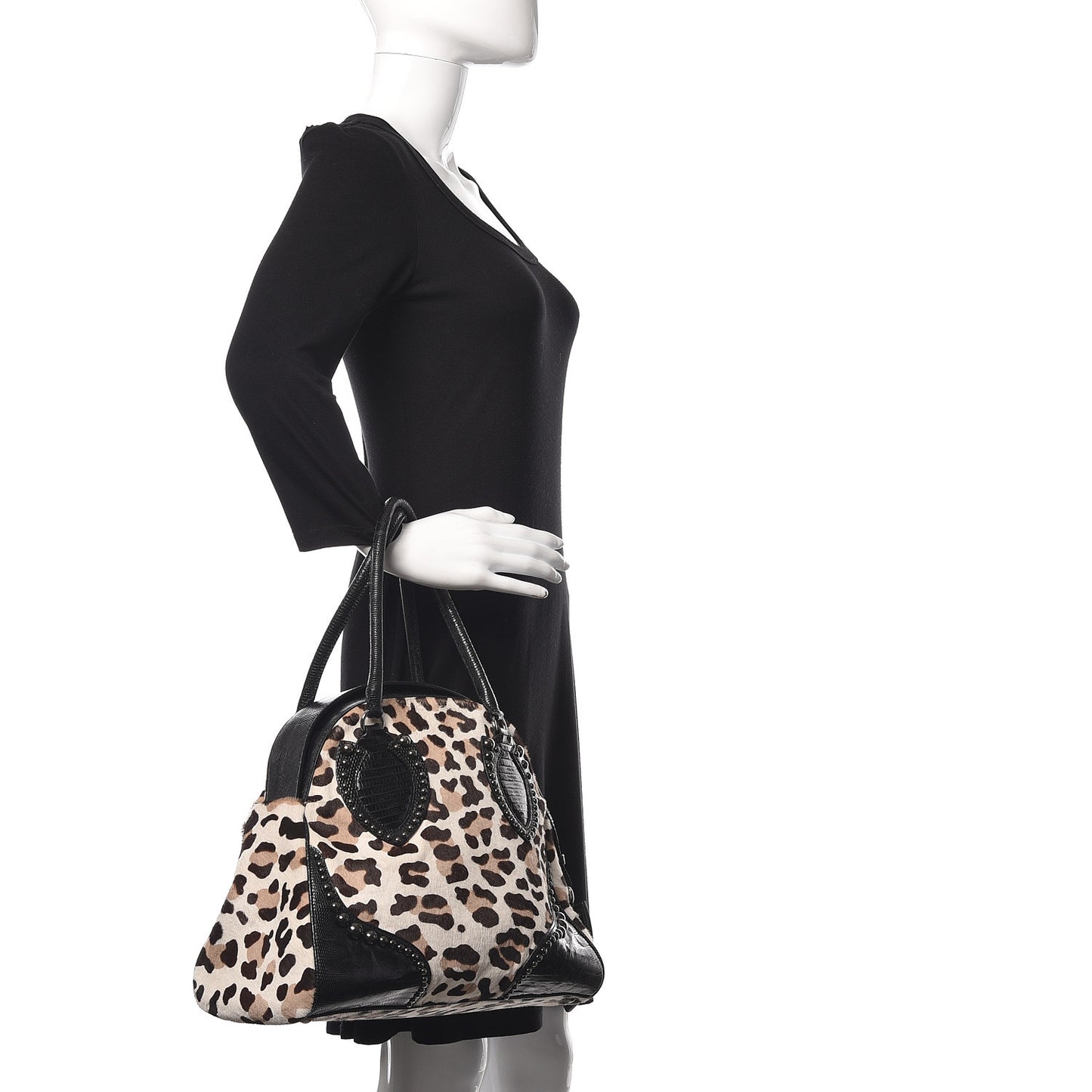 Calf Hair Leopard Print Lizard Calfskin Embossed Studded Tote