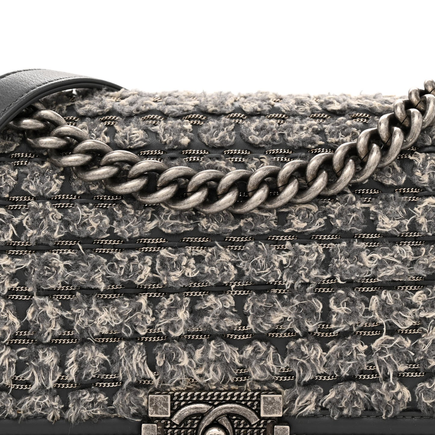 Tweed Calfskin Medium Boy Flap Grey
