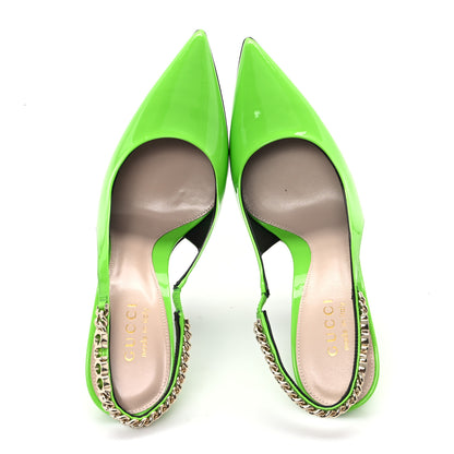 Gucci Patent Signoria Slingback Pumps 36.5 Electric Green 2 of 10