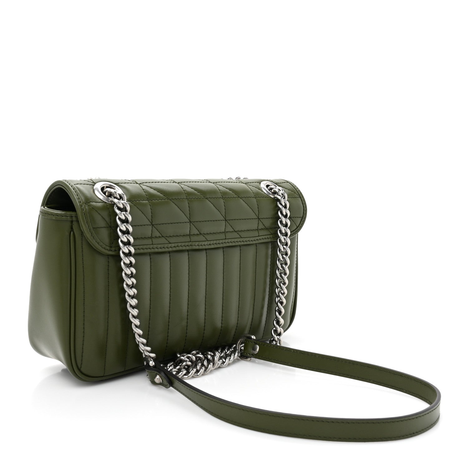 Gucci Calfskin Matelasse Aria Small GG Marmont Shoulder Bag Military Wood 3 of 9
