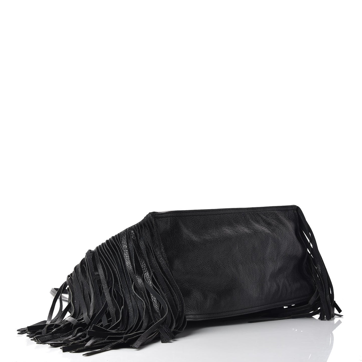 Glace Calfskin Etiquette Fringe Shoulder Bag Black Astrale