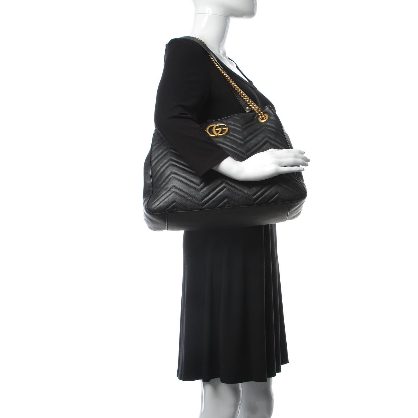 Calfskin Matelasse Medium GG Marmont Shoulder Tote Bag Black