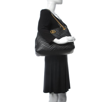 Gucci Calfskin Matelasse Medium GG Marmont Shoulder Tote Bag Black 2 of 17