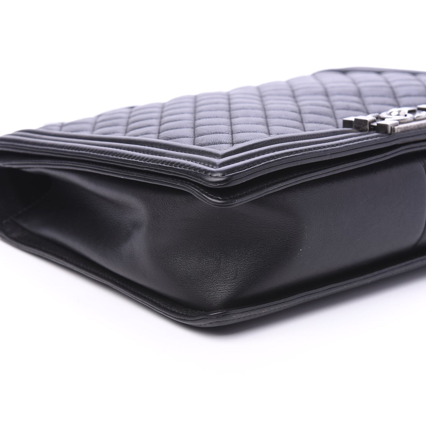 Calfskin Quilted Large Boy Flap Black