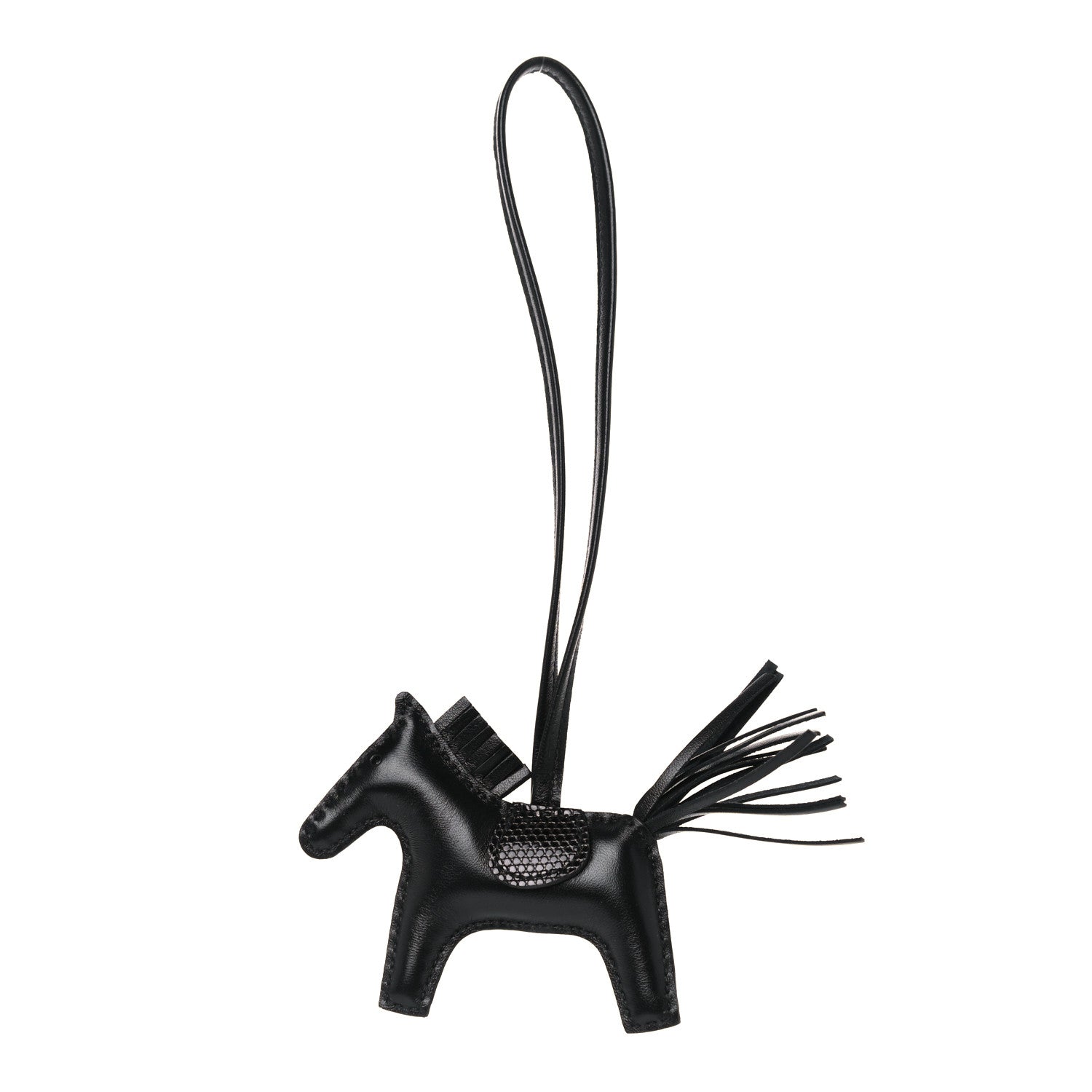 Hermes Milo Lambskin Lizard Touch Grigri Rodeo Horse Bag Charm PM So Black 1 of 4