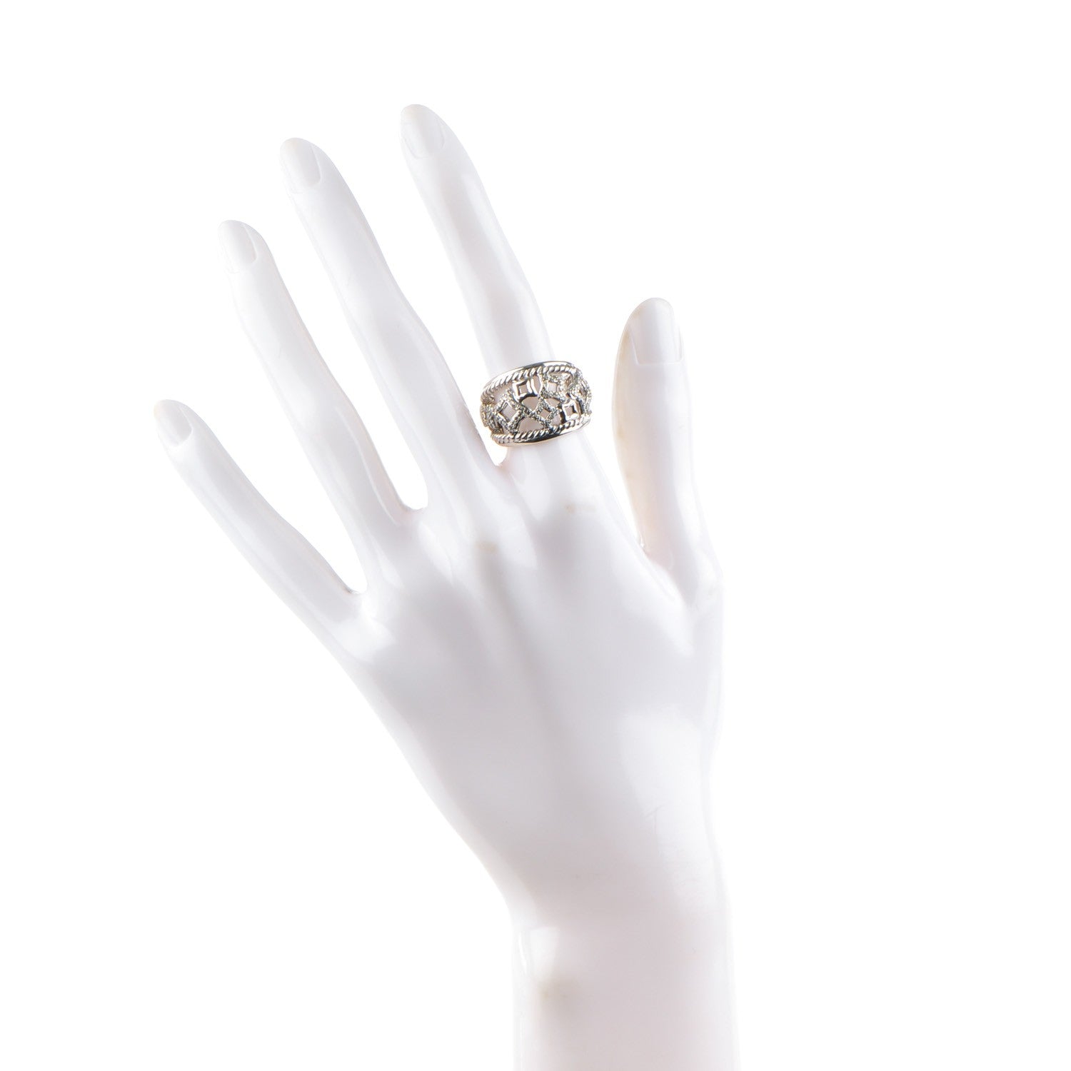 David Yurman Sterling Silver Pave Diamond 16mm Quatrefoil Ring 53 6.5 2 of 5