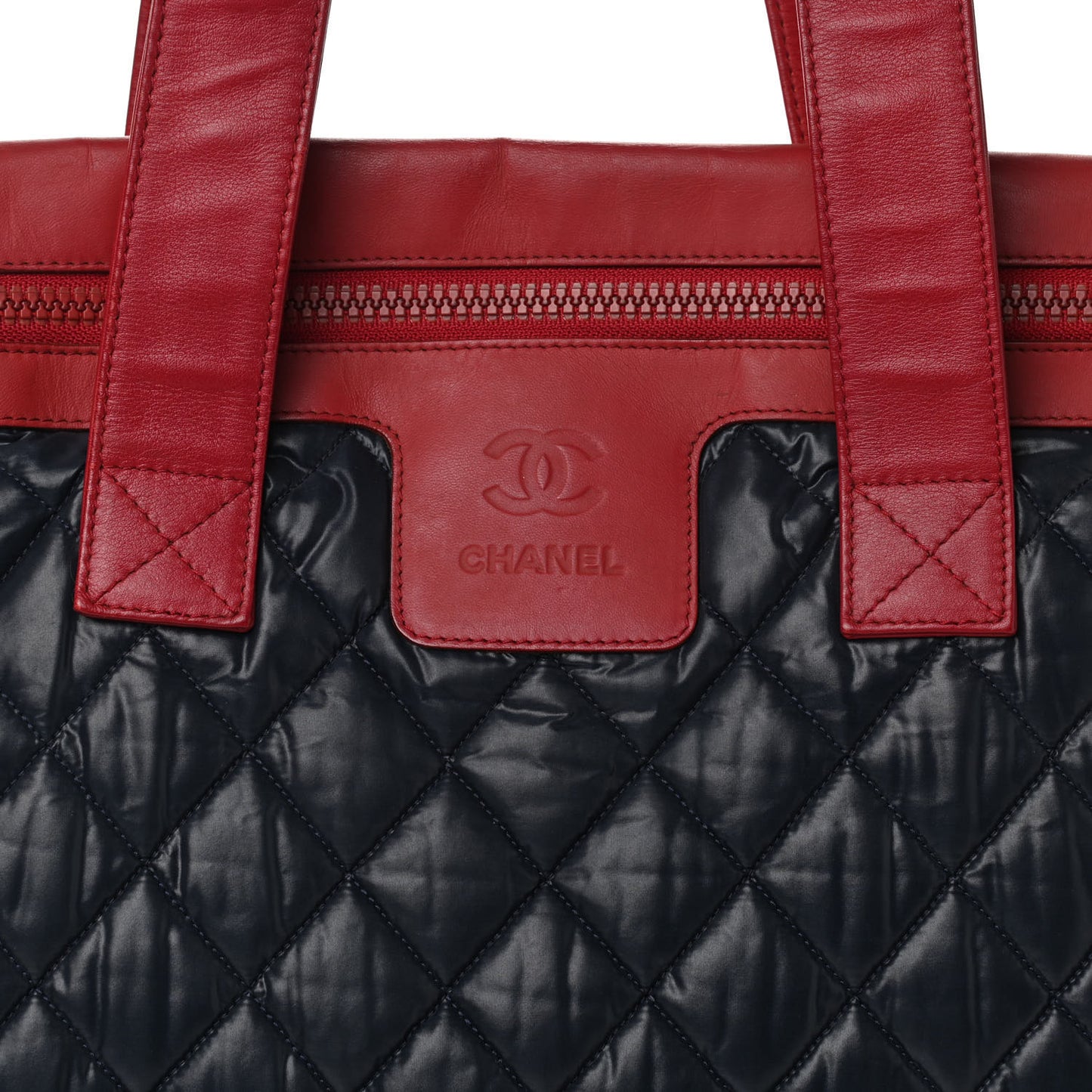 Nylon Quilted Coco Cocoon Flat Tote Navy Red