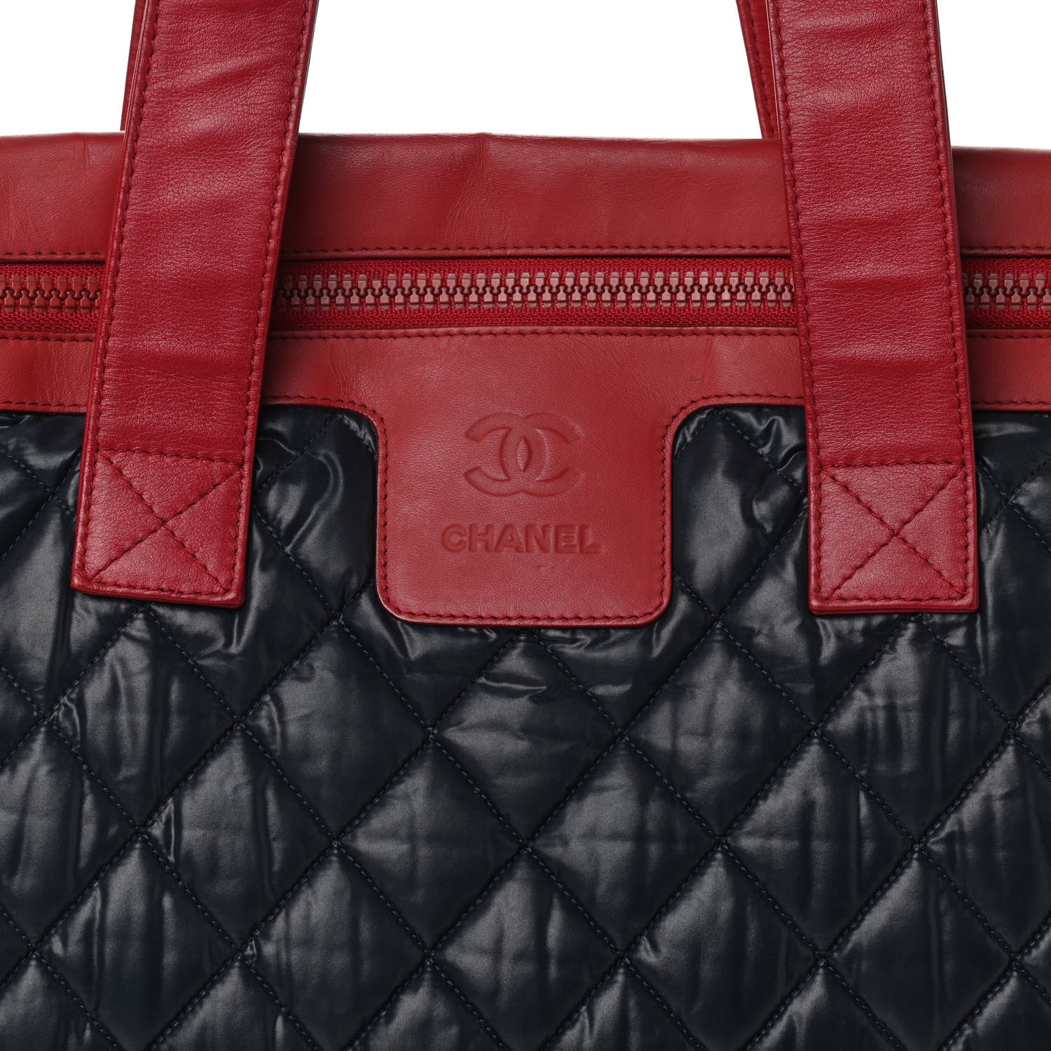 Chanel Nylon Quilted Coco Cocoon Flat Tote Navy Red 10 of 10