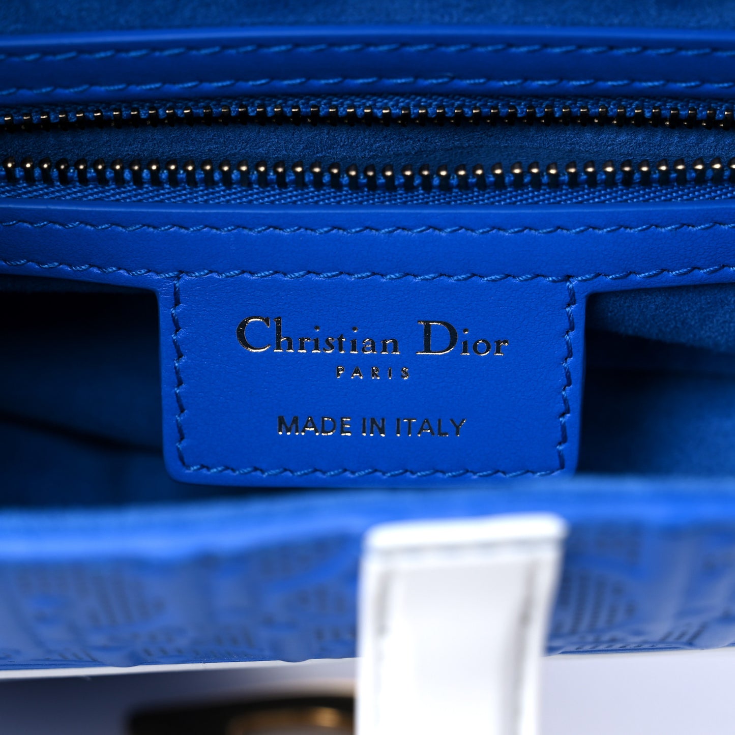Perforated Calfskin Embossed Oblique Saddle Bag Blue White