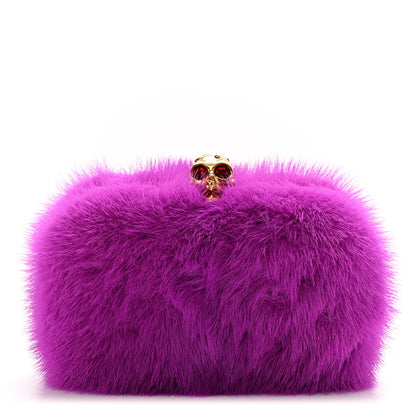 Alexander McQueen Mink Fur Britannia Skull Box Clutch Fuchsia 1 of 8