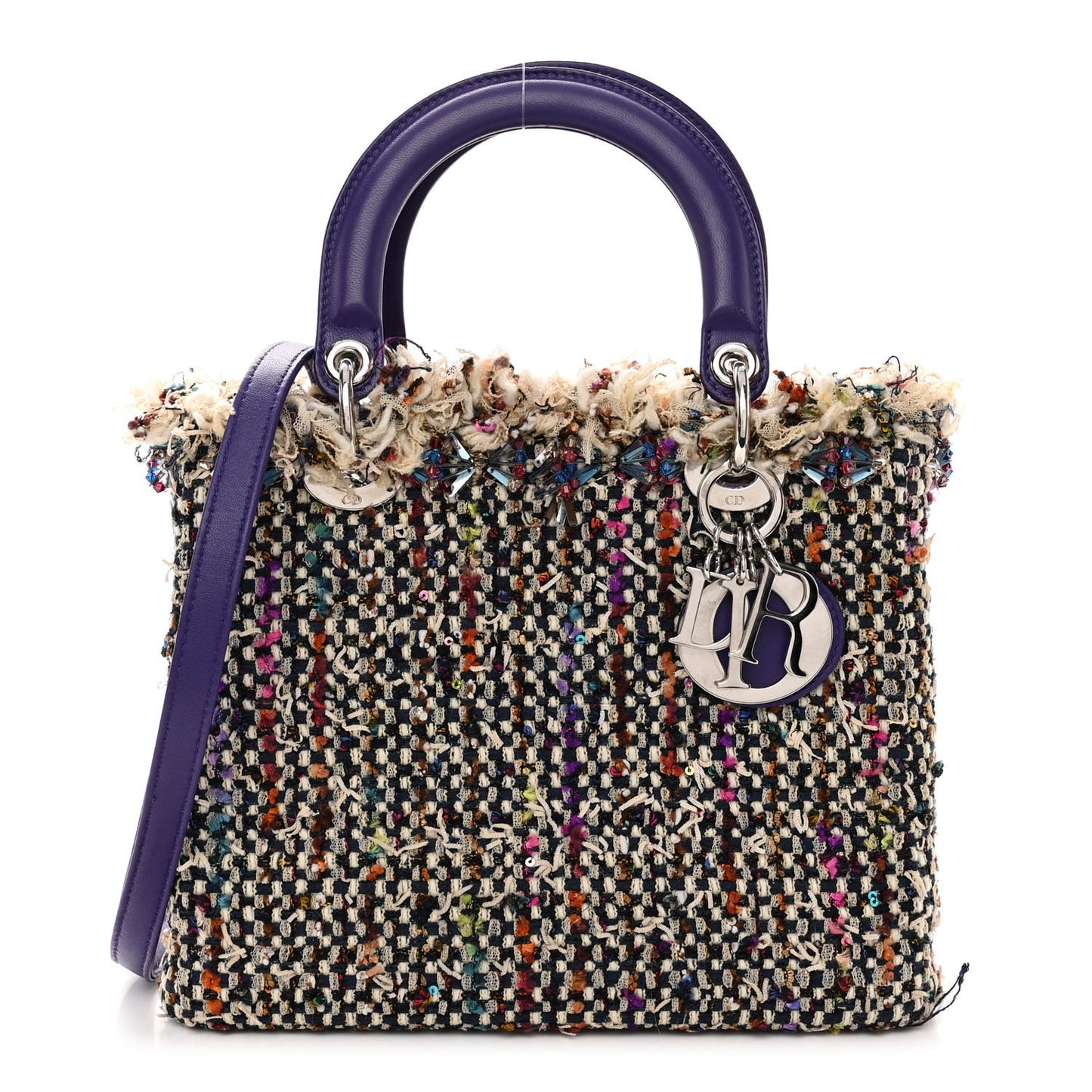 Tweed Fringe Medium Lady Dior Purple