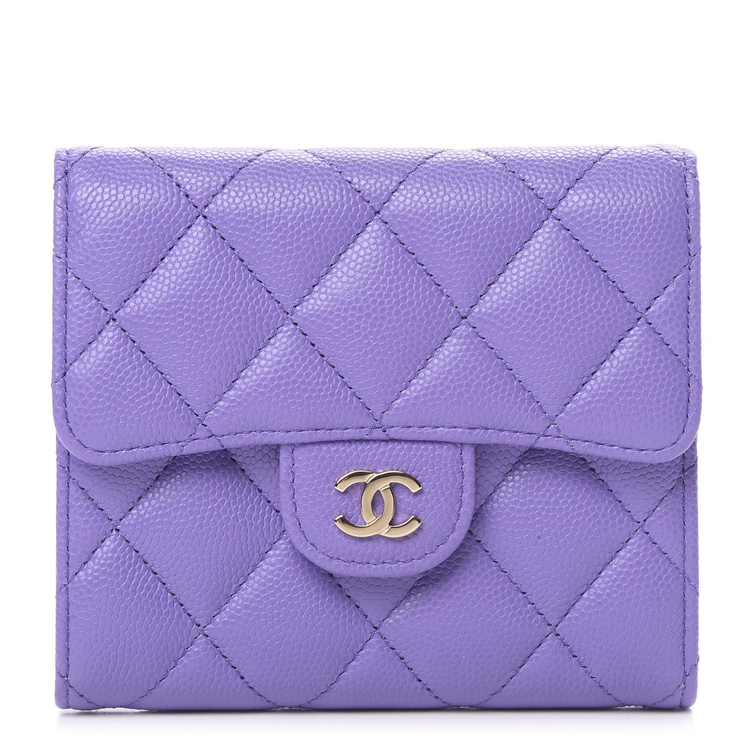 Chanel Caviar Quilted Compact Flap Wallet Purple 1 of 9