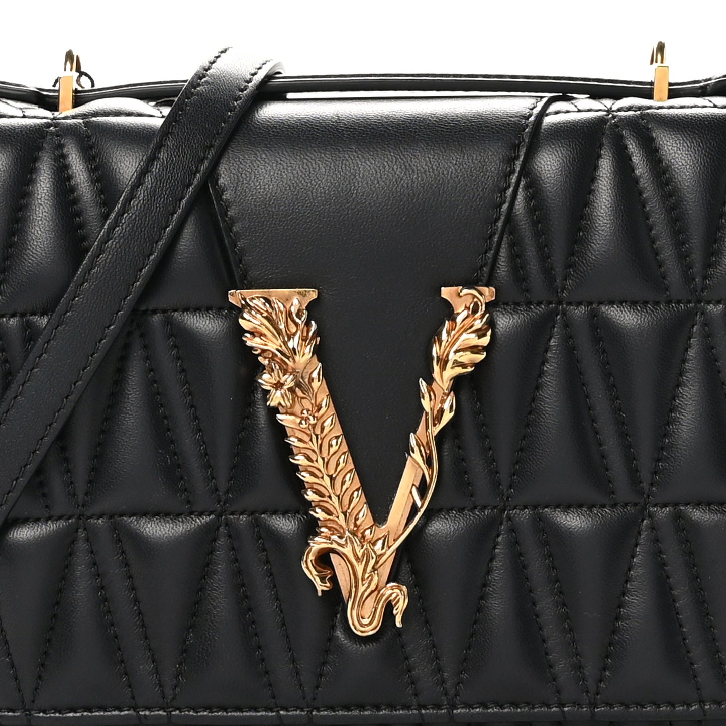 Nappa Quilted Virtus Top Handle Shoulder Bag Black