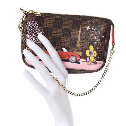 Louis Vuitton Damier Ebene 2019 Christmas Animation Mini Pochette Accessories Red 2 of 8