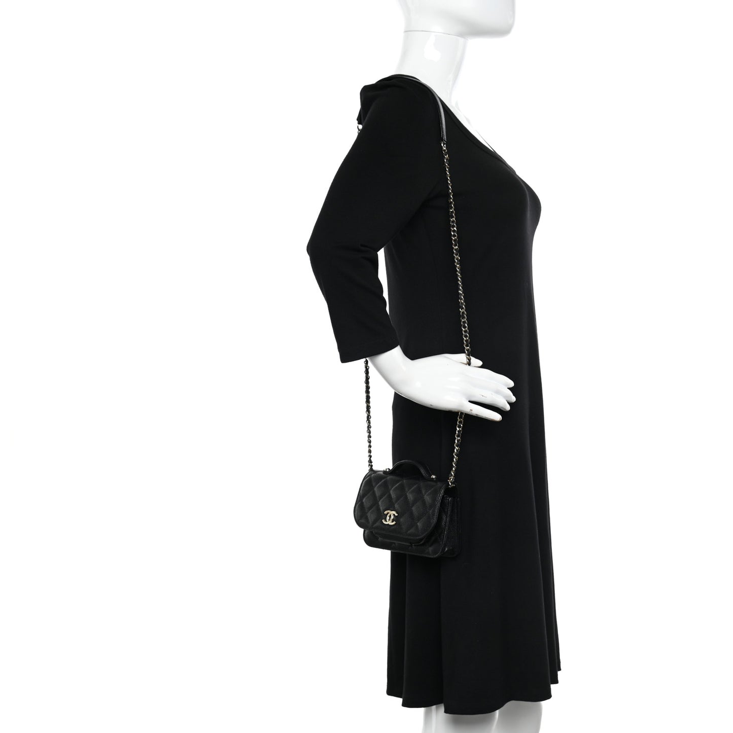 Caviar Quilted Business Affinity Clutch With Chain Black