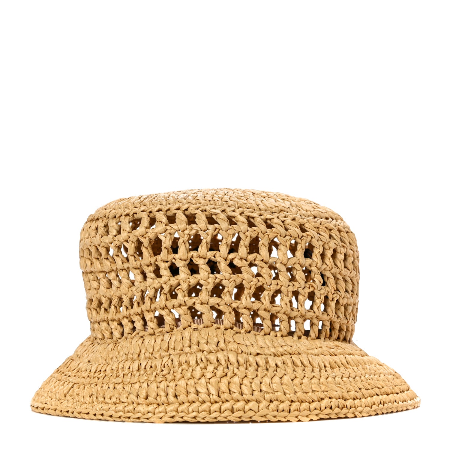 Prada Yarn Raffia Effect Crochet Logo Embroidered Womens Bucket Hat M Naturale 3 of 5