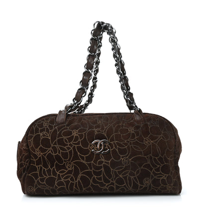 Chanel Suede Camellia Bowler Brown 1 of 12