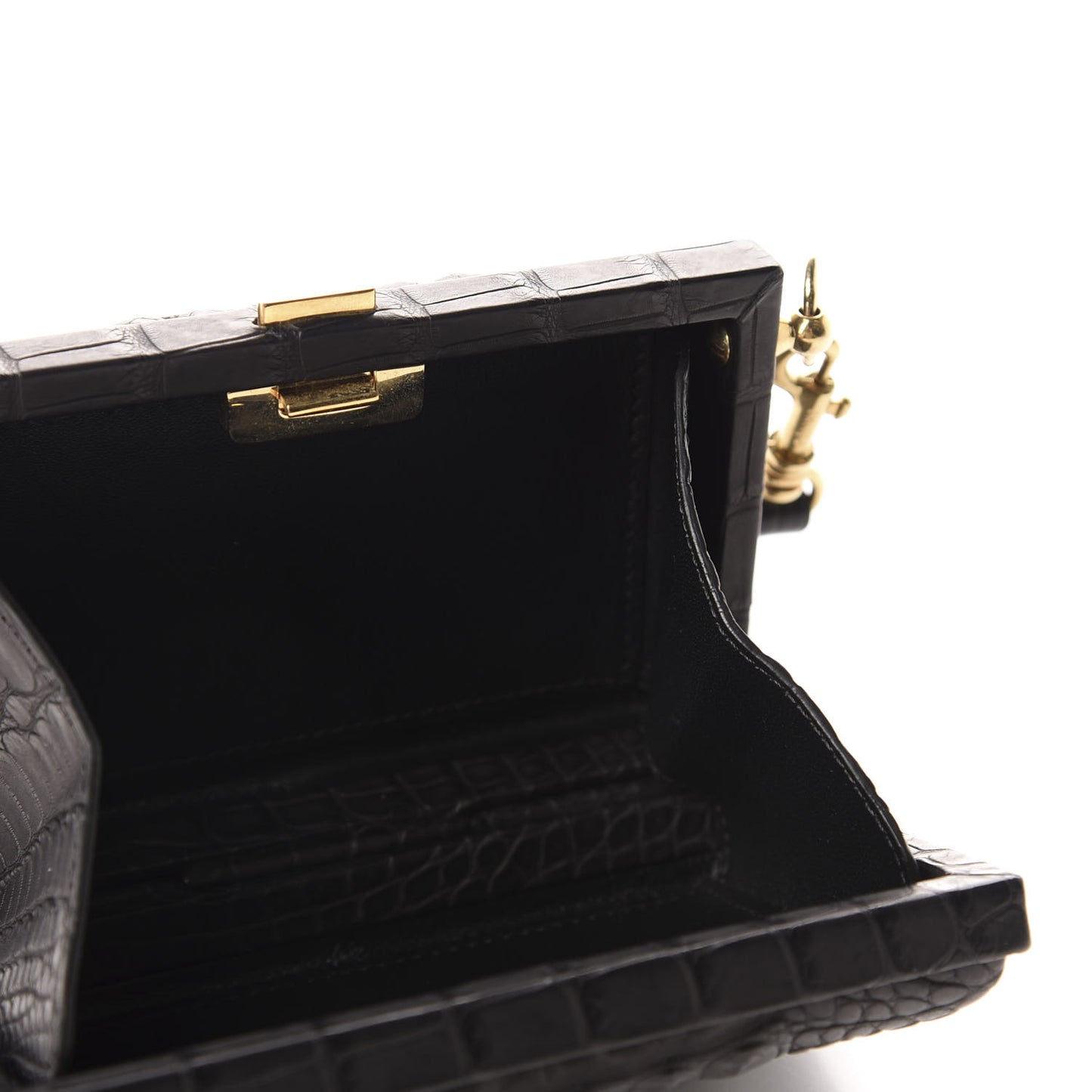 Crocodile Embossed Calfskin Minaudiere Box Wrist Wallet Black