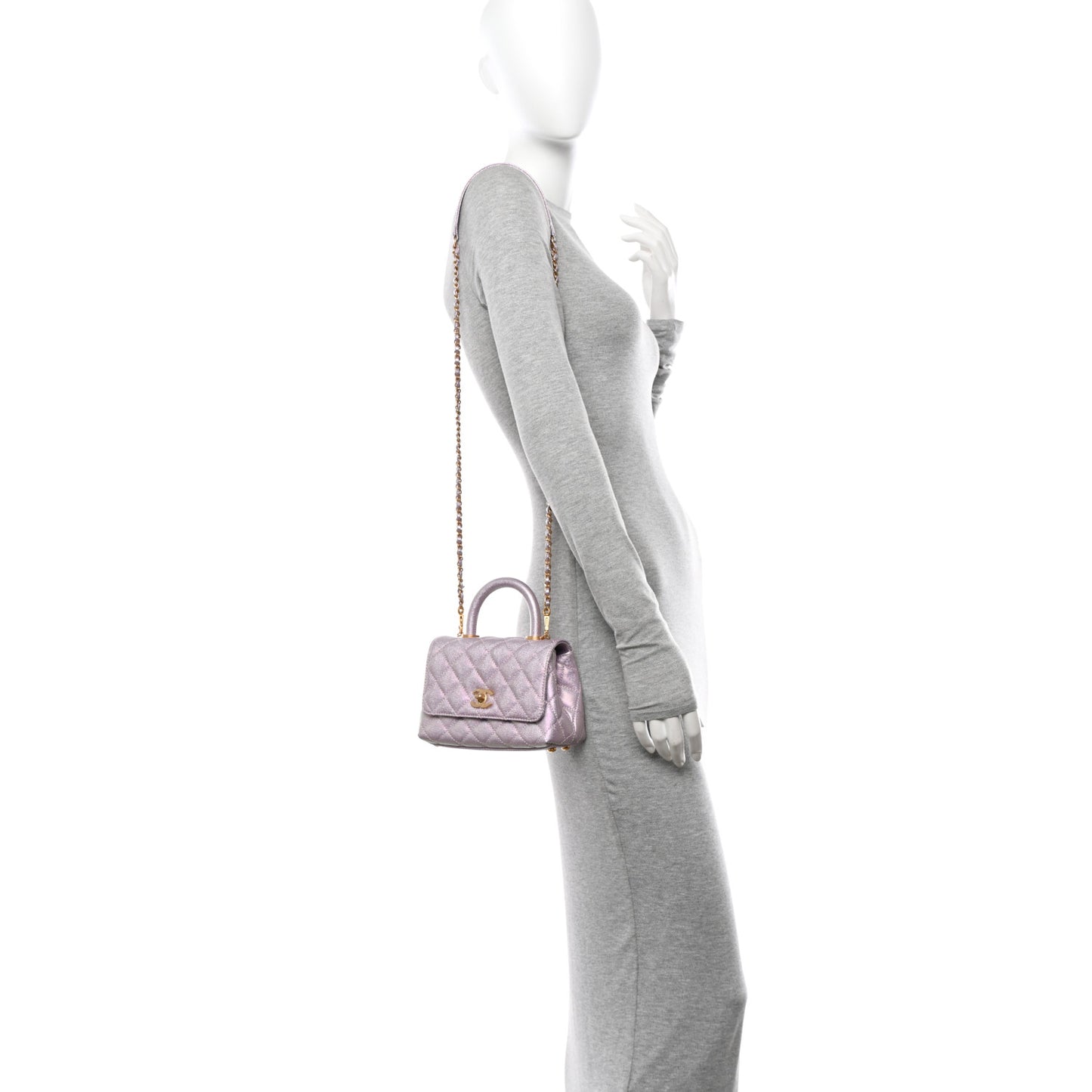 Metallic Caviar Quilted Extra Mini Coco Handle Flap Light Pink