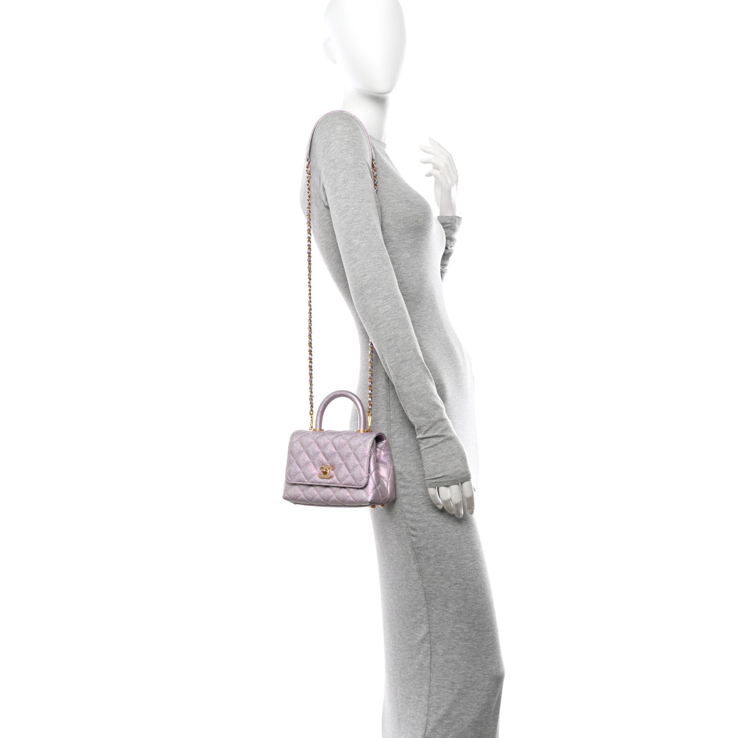 Chanel Metallic Caviar Quilted Extra Mini Coco Handle Flap Light Pink 2 of 12