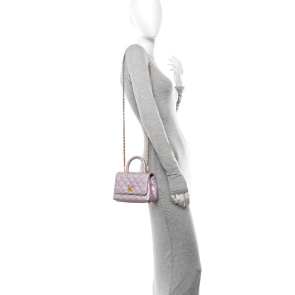 Chanel Metallic Caviar Quilted Extra Mini Coco Handle Flap Light Pink 2 of 12