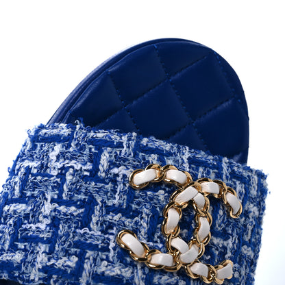 Chanel Cotton Tweed Chain CC Mule Sandals 38.5 Blue White 11 of 12