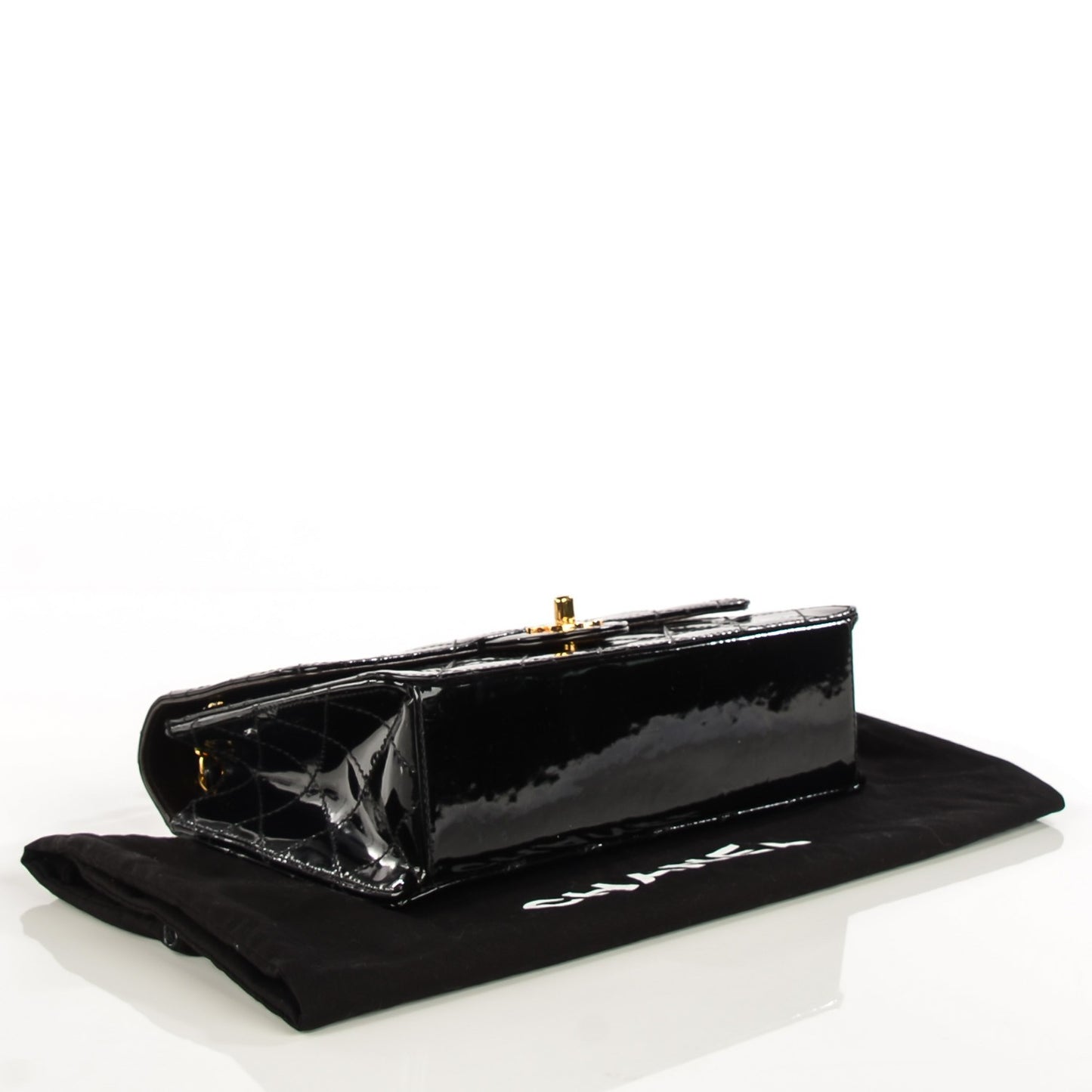 Patent Quilted Medium Single Flap Bag Black